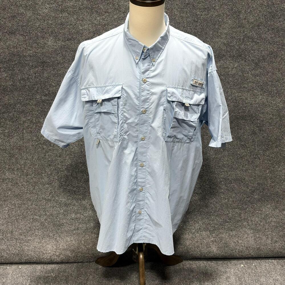 Columbia Shirt Mens 2XL Blue Short Sleeve Vented Fishing Button Front Outdoor